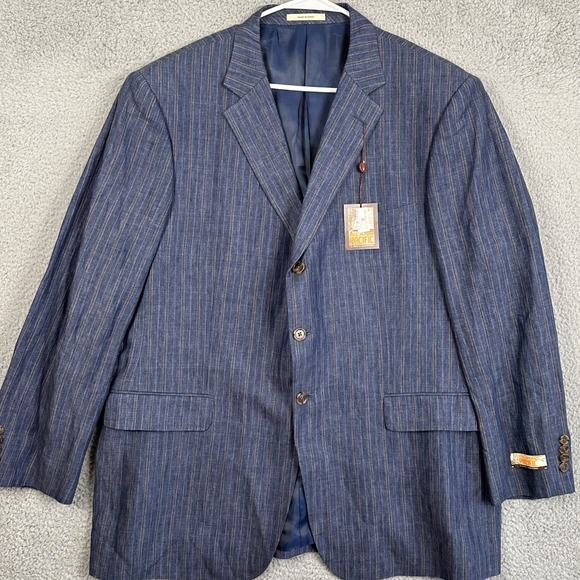 NEW Nordstrom Island Pacific Mens 48R Blazer Sport Coat Blue Linen Ormezzano